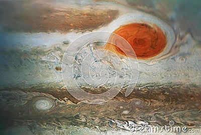 The surface of the planet Jupiter, with a large spot, background texture. Elements of this image were furnished by NASA Stock Photo