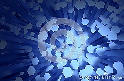 Surface with Randomly Extruded Hexagons, Bright Blue Faces Stock Photo