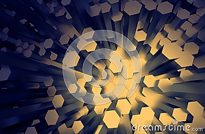 Surface with Randomly Extruded Hexagons, Dark Yellow Faces Stock Photo
