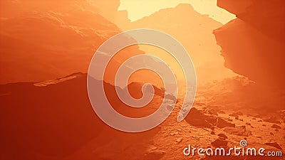 The surface of the red planet Mars during a dusty sandstorm. Mars colonization and space travel concept. The image is Stock Photo