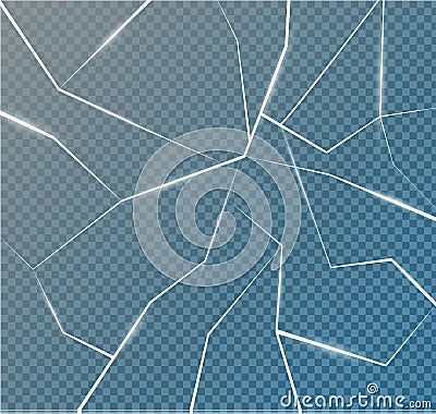 The surface texture is cracked on ice, isolated on a transparent background. Vector illustration. Broken glass Vector Illustration