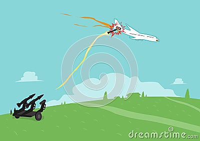 Surface to Air Missile strikes an airplane Vector Vector Illustration