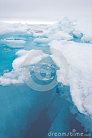 Surface and Underwater Views of Pack Ice Icebergs Stock Photo