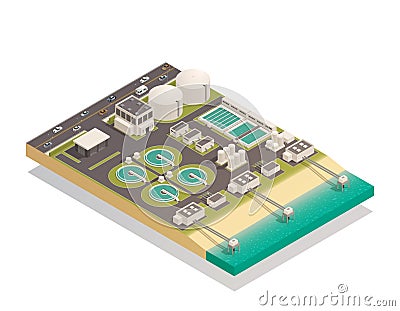 Surface Water Purification Isometric Composition Vector Illustration