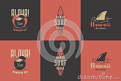 Surfboard for hawaii surf, shark surfing paradise Vector Illustration