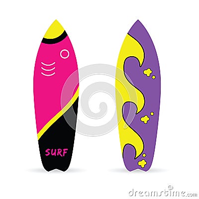 surfboard set with various icon on it leisure illustration Vector Illustration