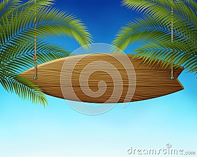 Surfboard Sign in Palms Vector Illustration