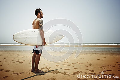 Surfboard Surfer Outdoor Sport Tropical Ocean Concept Stock Photo