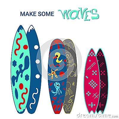 Surfboards disign. colorful illustration Vector Illustration