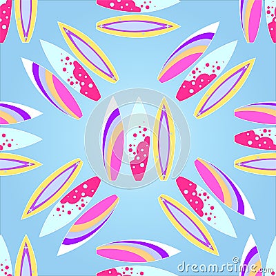 Surfboards seamless pattern with a gradient fill, Cartoon Illustration