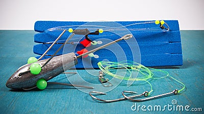 Surfcasting - sea fishing accessories. Methods of sea fishing. Stock Photo