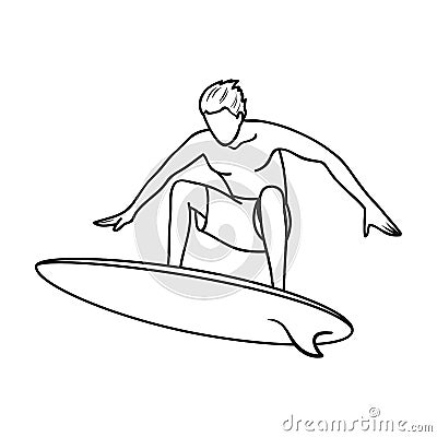 Surfer in action icon in outline style isolated on white background. Surfing symbol stock vector illustration. Vector Illustration