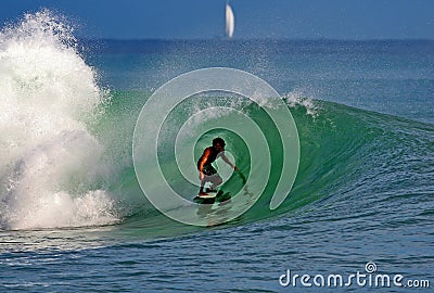 Surfer Derek Lyons-Wolfe Surfing in Oahu Hawaii Editorial Stock Photo