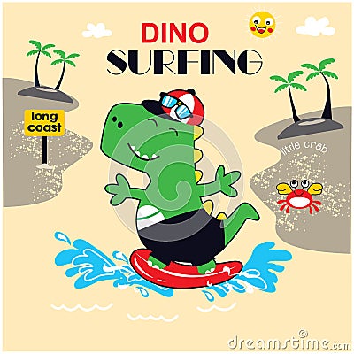 Cute dinosaur surfer illustration vector Vector Illustration