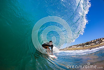 Surfer Rides Hollow Wave Editorial Stock Photo