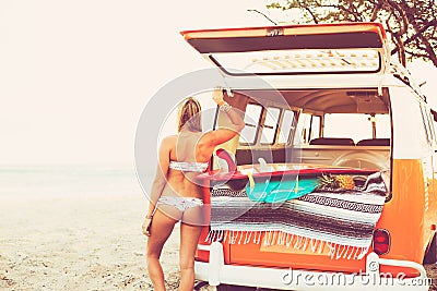 Surfer Girl Beach Lifestyle Stock Photo