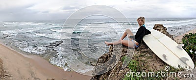 Surfer girl lifestyle panoramic Stock Photo