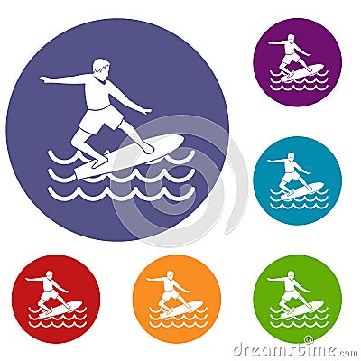 Surfer icons set Vector Illustration