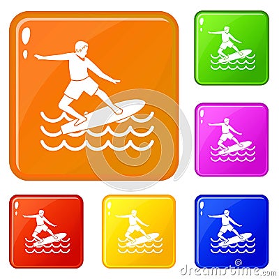 Surfer icons set vector color Vector Illustration