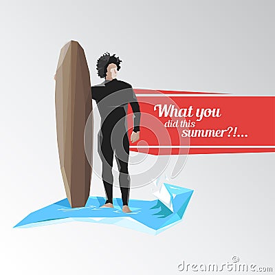 Surfer keeps board for surfing Vector Illustration