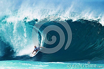 Surfer Kelly Slater Surfing Pipeline in Hawaii Editorial Stock Photo