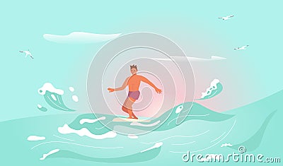 Surfer rides the Barreled Rushing Wave isolated on seascape background Stock Photo