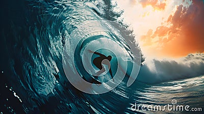 Surfer Riding a Big Wave in Ocean Cartoon Illustration