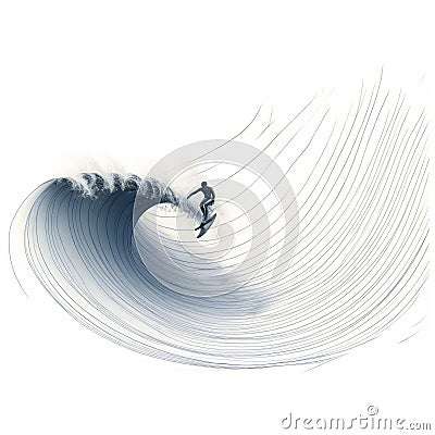 Surfer Riding Wave: Digital Art Illustration In Nick Veasey Style Cartoon Illustration