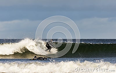 Surfer scene in Moray, Scotland, United Kingdom. Editorial Stock Photo