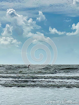 Surfer silhouette Atlantic ocean in Hilton head Island South Carolina Editorial Stock Photo