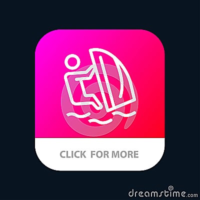 Surfer, Surfing, Water, Wind, Sport Mobile App Button. Android and IOS Line Version Vector Illustration
