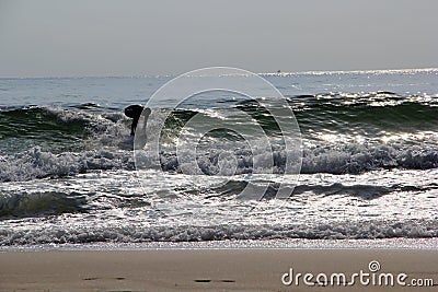 Surfer surfing wave on beach Editorial Stock Photo