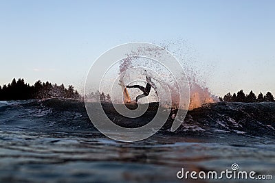 Surfer Turn Fins Free on Sunset Stock Photo