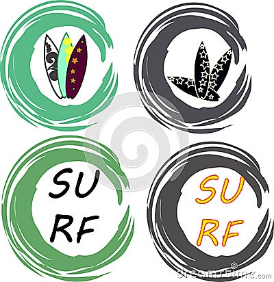 Surfer vector set. Vintage surf elements. Vector Illustration