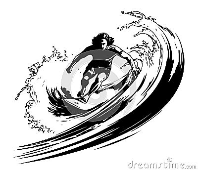 Surfer on the wave sketch hand drawn Vector illustration Sports Vector Illustration