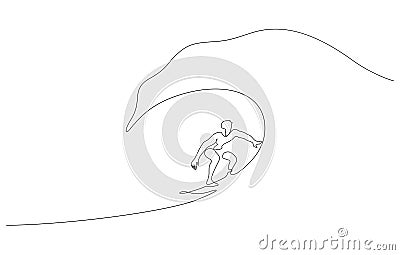 surfer wave surfing balancing smooth line art one line style Vector Illustration