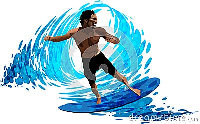 Surfer on waves, vector illustration Vector Illustration