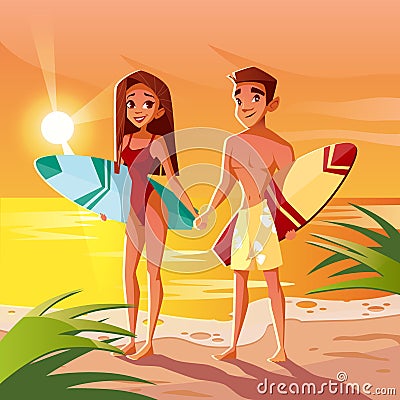 Summer surfing in Hawaii ocean vector illustration Vector Illustration
