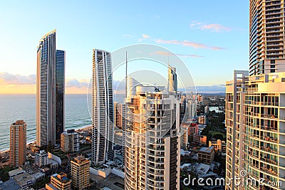 Surfers Paradise high-rise view at sunrise Editorial Stock Photo