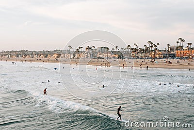 Surfers and view of the beach in Newport Beach, Orange County, California Editorial Stock Photo