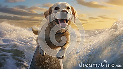 Surfing Adventure Begins Close-Up of a Funny Smiling Labrador Retriever Dog - Generative AI Stock Photo