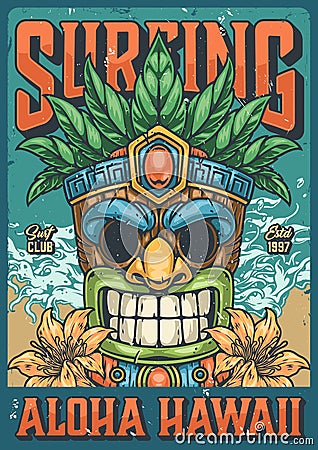 Surfing aloha Hawaii colorful flyer Vector Illustration