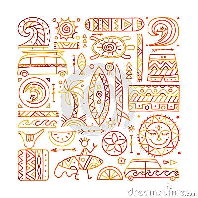 Surfing background. Tribal elements for your design Vector Illustration