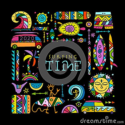 Surfing background. Tribal elements for your design Vector Illustration