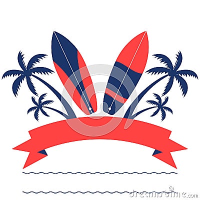 Surfing banner with palm trees and surfoards Vector Illustration