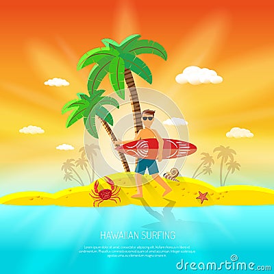 Surfing Beach Concept Vector Illustration