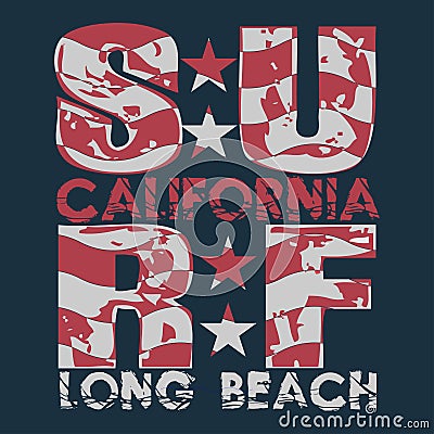 Surfing California, T-shirt surfing long beach, water sports Stock Photo