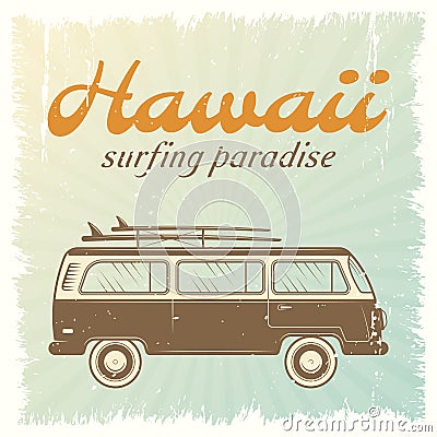 Surfing Car Poster Vector Illustration