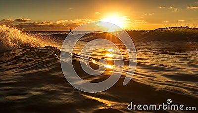 Surfing at dusk, one person adventure in nature beauty generated by AI Stock Photo