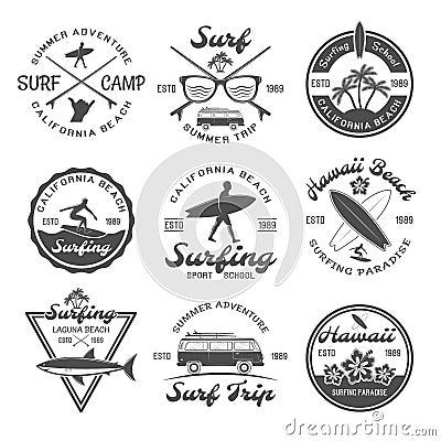 Surfing Emblem Set Vector Illustration